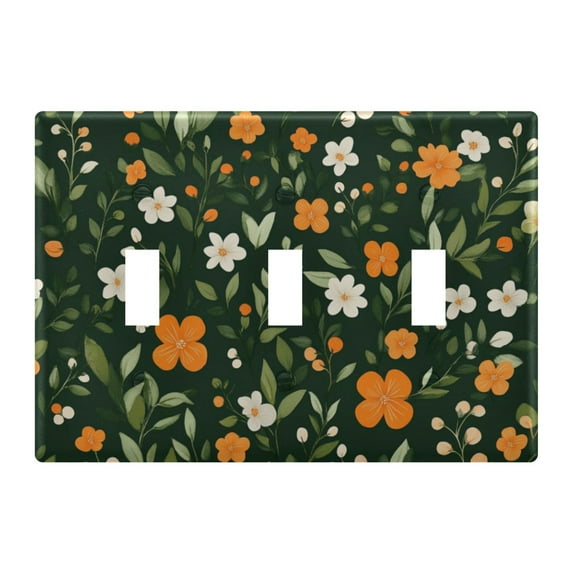 Yayeee Toggle Light Switch Wall Plate 3-Gang 6.37"x4.48" Decorative Outlet Cover, Orange Flowers