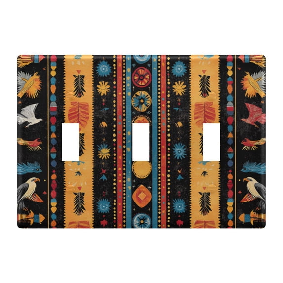 Yayeee Toggle Light Switch Wall Plate 3-Gang 6.37"x4.48" Decorative Outlet Cover, Orange Geometric