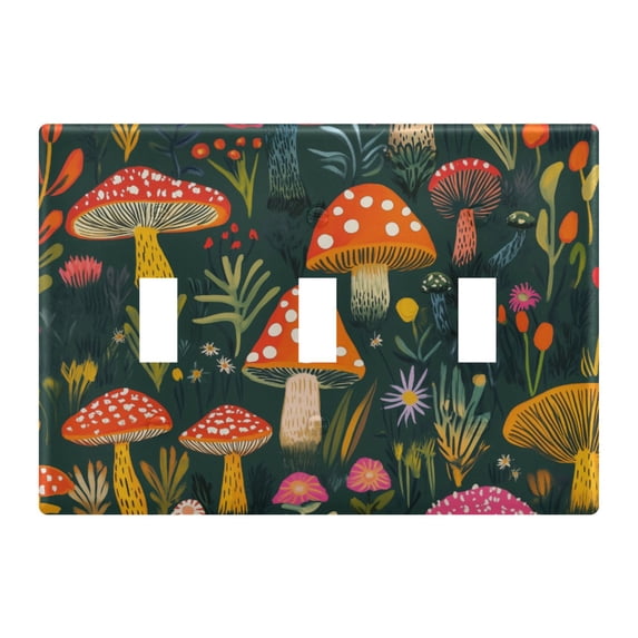 Yayeee Toggle Light Switch Wall Plate 3-Gang 6.37"x4.48" Decorative Outlet Cover, Orange Mushroom