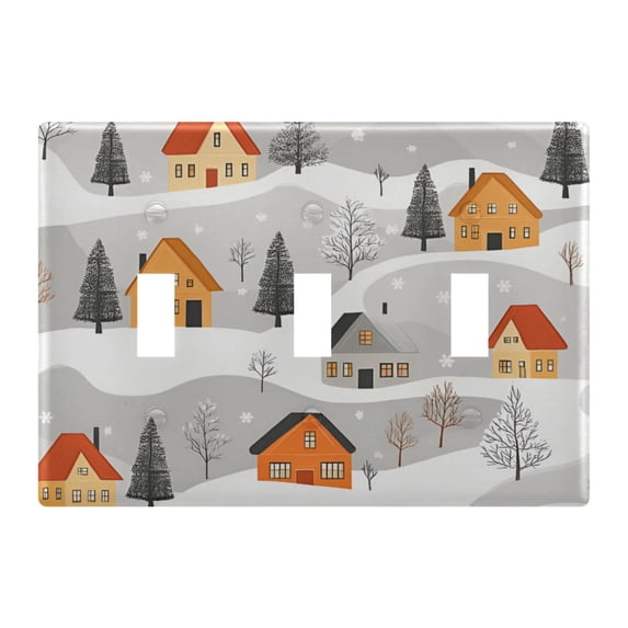 Yayeee Toggle Light Switch Wall Plate 3-Gang 6.37"x4.48" Decorative Outlet Cover, Orange Snow Houses