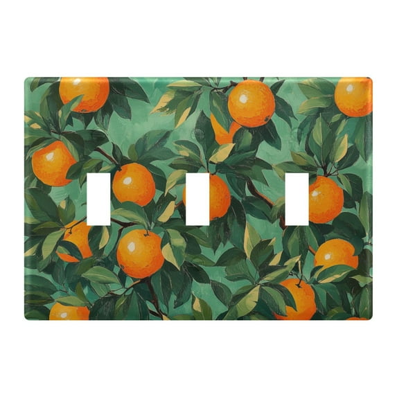 Yayeee Toggle Light Switch Wall Plate 3-Gang 6.37"x4.48" Decorative Outlet Cover, Orange Tree Pattern