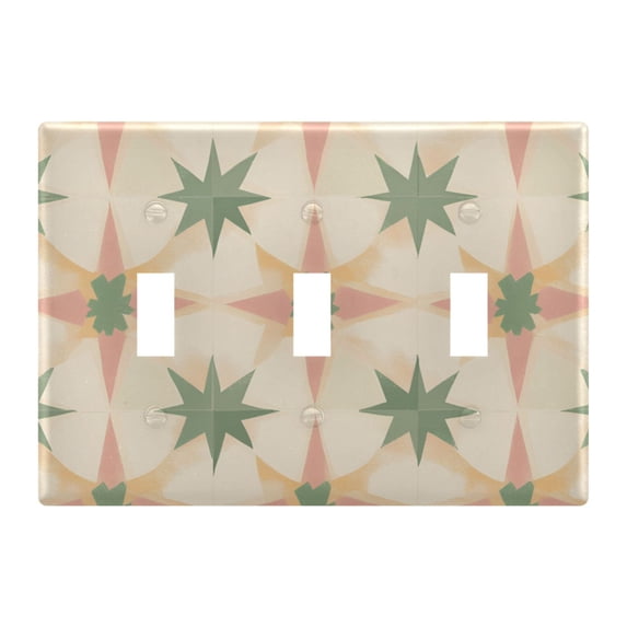 Yayeee Toggle Light Switch Wall Plate 3-Gang 6.37"x4.48" Decorative Outlet Cover, Pastel Beige Geometric