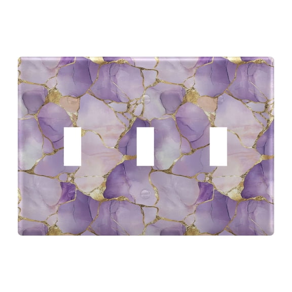 Yayeee Toggle Light Switch Wall Plate 3-Gang 6.37"x4.48" Decorative Outlet Cover, Pastel Purple Marble Pattern
