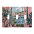 thumbnail image 1 of Yayeee Toggle Light Switch Wall Plate 3-Gang 6.37"x4.48" Decorative Outlet Cover, Pink Boat, 1 of 7
