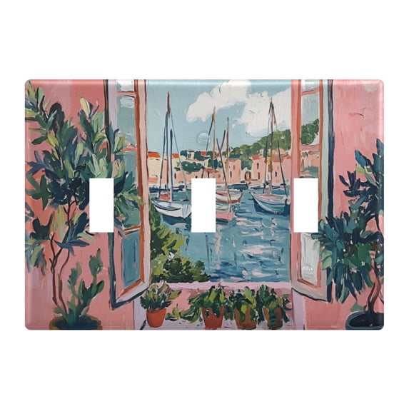 Yayeee Toggle Light Switch Wall Plate 3-Gang 6.37"x4.48" Decorative Outlet Cover, Pink Boat