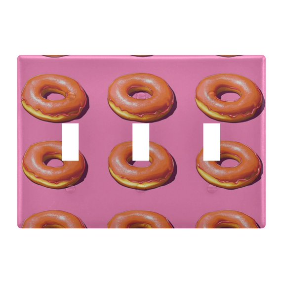 Yayeee Toggle Light Switch Wall Plate 3-Gang 6.37"x4.48" Decorative Outlet Cover, Pink Doughnuts