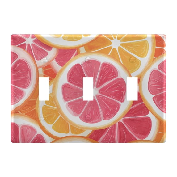 Yayeee Toggle Light Switch Wall Plate 3-Gang 6.37"x4.48" Decorative Outlet Cover, Pink Grapefruit Slices