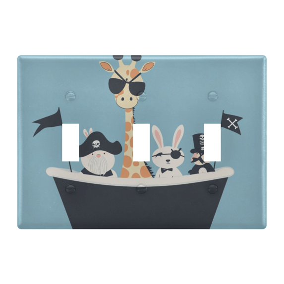 Yayeee Toggle Light Switch Wall Plate 3-Gang 6.37"x4.48" Decorative Outlet Cover, Pirate Animals