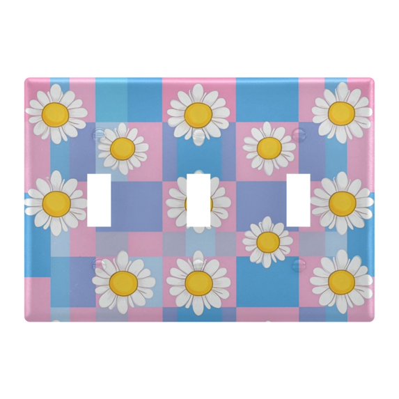 Yayeee Toggle Light Switch Wall Plate 3-Gang 6.37"x4.48" Decorative Outlet Cover, Playful Daisy