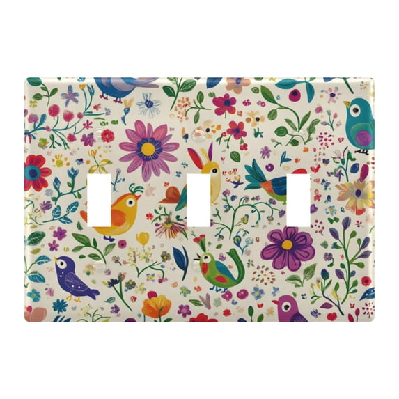 Yayeee Toggle Light Switch Wall Plate 3-Gang 6.37"x4.48" Decorative Outlet Cover, Purple Cartoon Animals