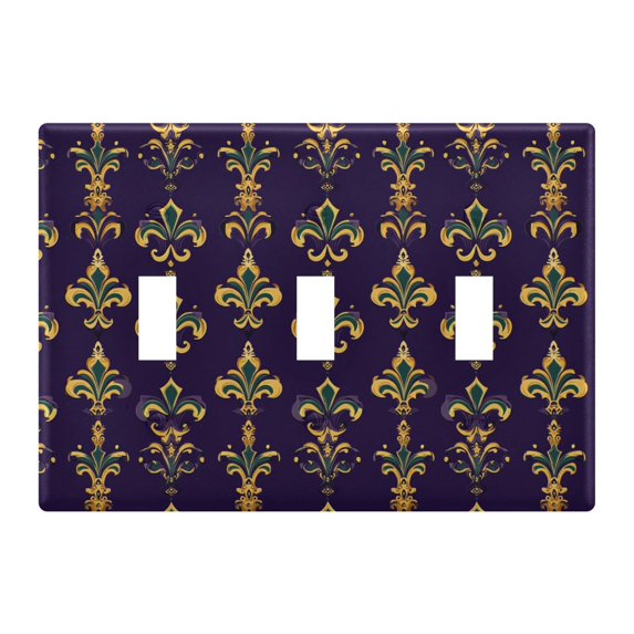Yayeee Toggle Light Switch Wall Plate 3-Gang 6.37"x4.48" Decorative Outlet Cover, Purple Flowers Pattern