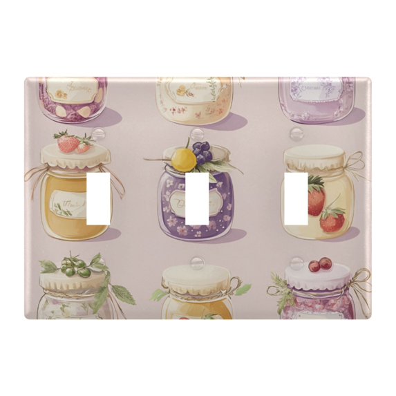 Yayeee Toggle Light Switch Wall Plate 3-Gang 6.37"x4.48" Decorative Outlet Cover, Purple Jam Jars