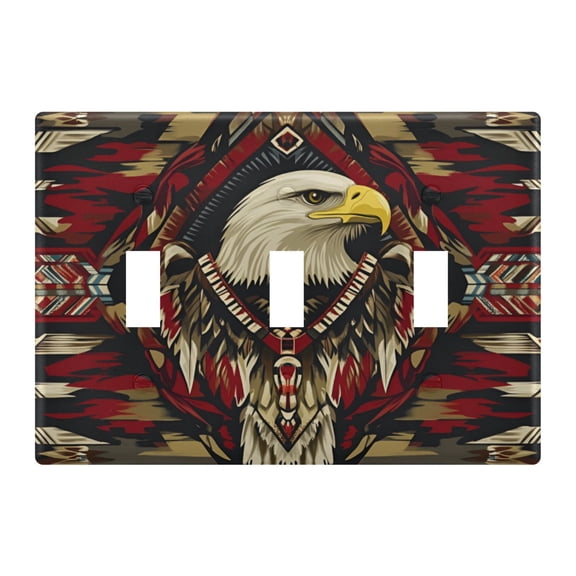 Yayeee Toggle Light Switch Wall Plate 3-Gang 6.37"x4.48" Decorative Outlet Cover, Red Abstract Eagle