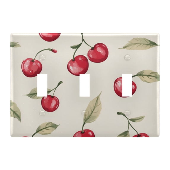 Yayeee Toggle Light Switch Wall Plate 3-Gang 6.37"x4.48" Decorative Outlet Cover, Red Cherry