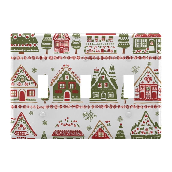 Yayeee Toggle Light Switch Wall Plate 3-Gang 6.37"x4.48" Decorative Outlet Cover, Red Christmas House