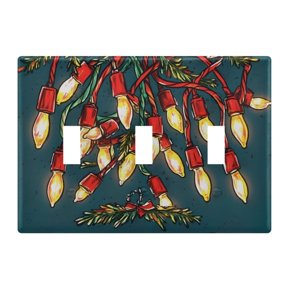 Yayeee Toggle Light Switch Wall Plate 3-Gang 6.37"x4.48" Decorative Outlet Cover, Red Christmas Light