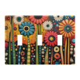 thumbnail image 1 of Yayeee Toggle Light Switch Wall Plate 3-Gang 6.37"x4.48" Decorative Outlet Cover, Red Colorful Flowers with Dots, 1 of 7