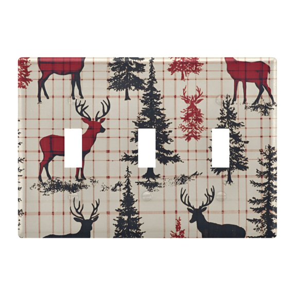 Yayeee Toggle Light Switch Wall Plate 3-Gang 6.37"x4.48" Decorative Outlet Cover, Red Deer
