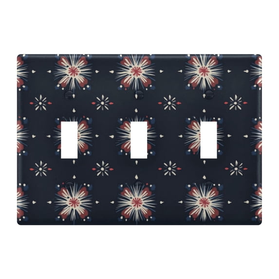 Yayeee Toggle Light Switch Wall Plate 3-Gang 6.37"x4.48" Decorative Outlet Cover, Red Fireworks Pattern