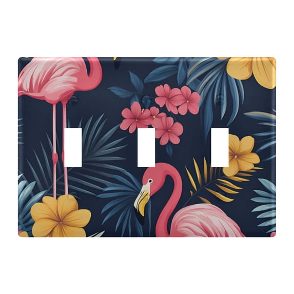 Yayeee Toggle Light Switch Wall Plate 3-Gang 6.37"x4.48" Decorative Outlet Cover, Red Floral Flamingo