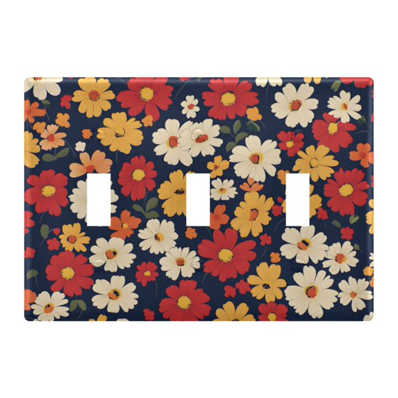 Yayeee Toggle Light Switch Wall Plate 3-Gang 6.37"x4.48" Decorative Outlet Cover, Red Floral