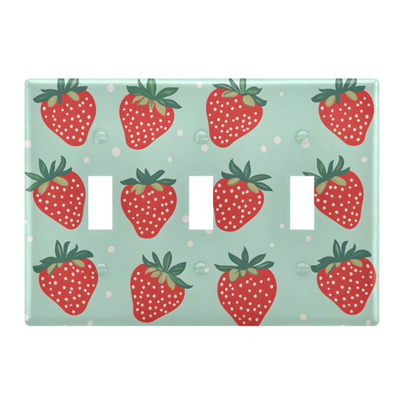 Yayeee Toggle Light Switch Wall Plate 3-Gang 6.37"x4.48" Decorative Outlet Cover, Red Strawberry