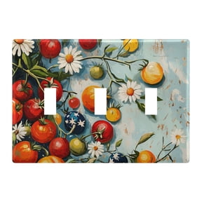 Yayeee Toggle Light Switch Wall Plate 3-Gang 6.37"x4.48" Decorative Outlet Cover, Red Tomatoes