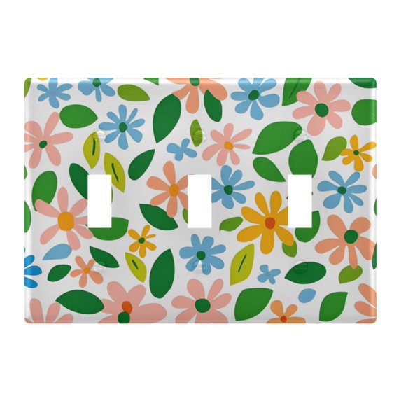 Yayeee Toggle Light Switch Wall Plate 3-Gang 6.37"x4.48" Decorative Outlet Cover, Retro Blue Floral