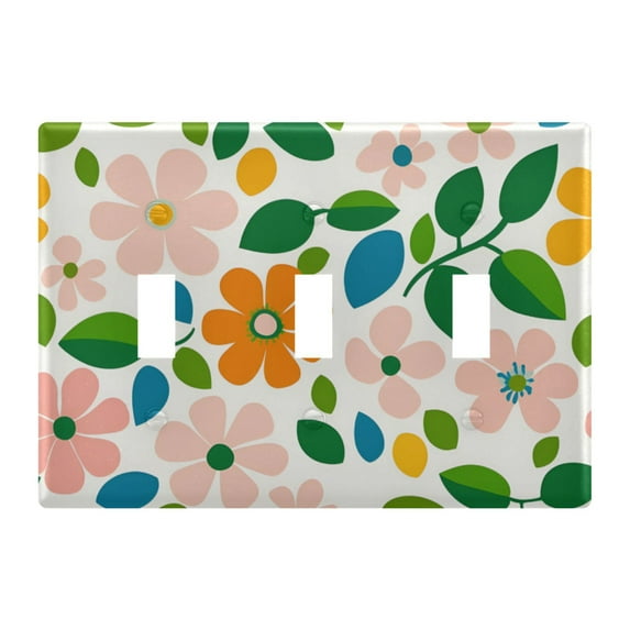 Yayeee Toggle Light Switch Wall Plate 3-Gang 6.37"x4.48" Decorative Outlet Cover, Retro Orange Floral