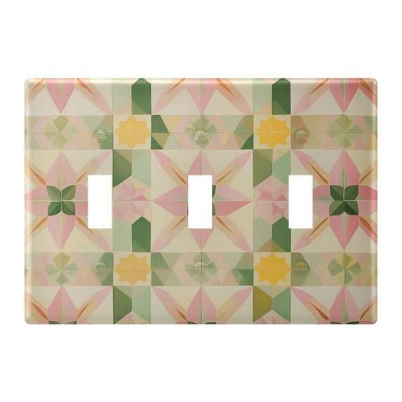 Yayeee Toggle Light Switch Wall Plate 3-Gang 6.37"x4.48" Decorative Outlet Cover, Retro Pink Stars