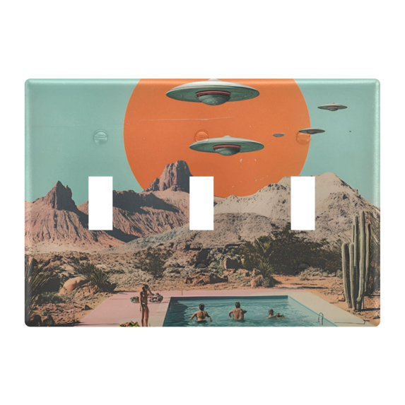 Yayeee Toggle Light Switch Wall Plate 3-Gang 6.37"x4.48" Decorative Outlet Cover, Retro UFO