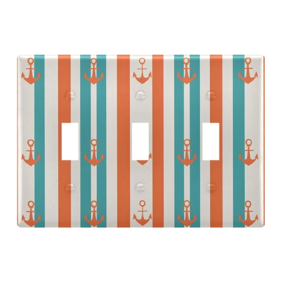 Yayeee Toggle Light Switch Wall Plate 3-Gang 6.37"x4.48" Decorative Outlet Cover, Simple Nautical Pattern