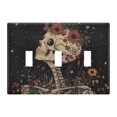 thumbnail image 1 of Yayeee Toggle Light Switch Wall Plate 3-Gang 6.37"x4.48" Decorative Outlet Cover, Skeleton with Flowers Pattern, 1 of 7