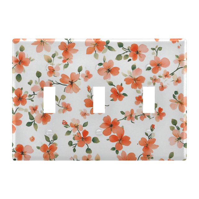 Yayeee Toggle Light Switch Wall Plate 3-Gang 6.37"x4.48" Decorative Outlet Cover, Small Floral Blooms