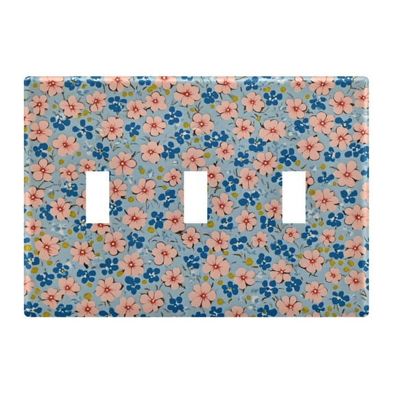 Yayeee Toggle Light Switch Wall Plate 3-Gang 6.37"x4.48" Decorative Outlet Cover, Small Pink Flower