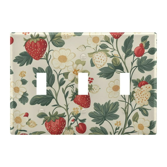 Yayeee Toggle Light Switch Wall Plate 3-Gang 6.37"x4.48" Decorative Outlet Cover, Small Strawberry Pattern