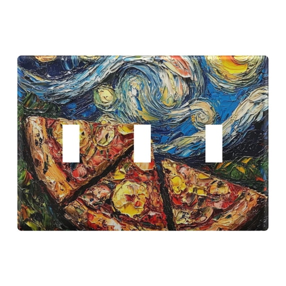 Yayeee Toggle Light Switch Wall Plate 3-Gang 6.37"x4.48" Decorative Outlet Cover, Starry Pizza