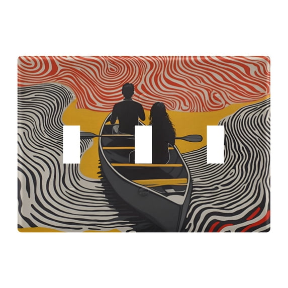 Yayeee Toggle Light Switch Wall Plate 3-Gang 6.37"x4.48" Decorative Outlet Cover, Striped Boat