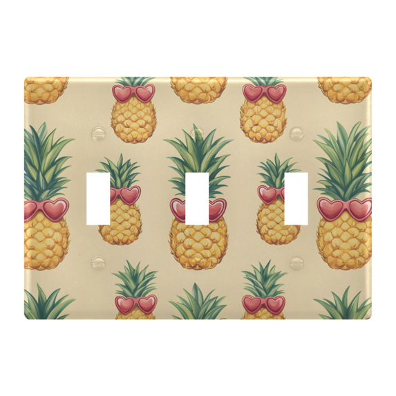 Yayeee Toggle Light Switch Wall Plate 3-Gang 6.37"x4.48" Decorative Outlet Cover, Sunshine Pineapples
