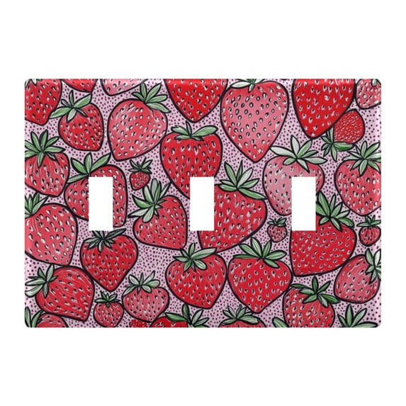 Yayeee Toggle Light Switch Wall Plate 3-Gang 6.37"x4.48" Decorative Outlet Cover, Sweet Strawberry