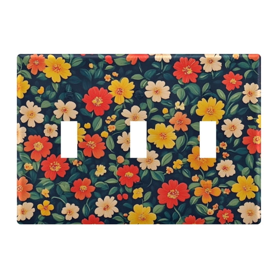 Yayeee Toggle Light Switch Wall Plate 3-Gang 6.37"x4.48" Decorative Outlet Cover, Vibrant Flowers