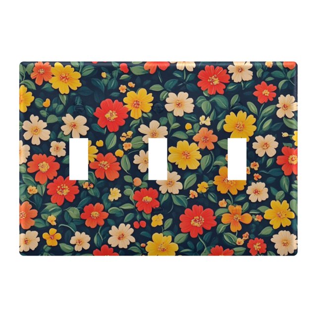 Yayeee Toggle Light Switch Wall Plate 3-Gang 6.37"x4.48" Decorative Outlet Cover, Vibrant Flowers