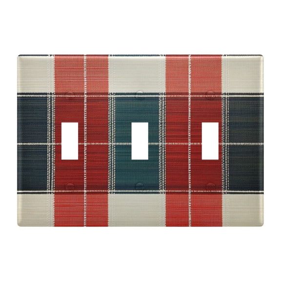 Yayeee Toggle Light Switch Wall Plate 3-Gang 6.37"x4.48" Decorative Outlet Cover, Vibrant Red Tartan Pattern