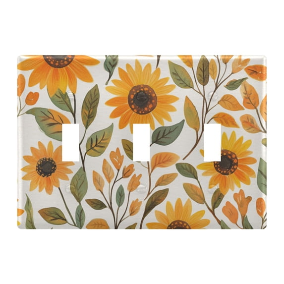 Yayeee Toggle Light Switch Wall Plate 3-Gang 6.37"x4.48" Decorative Outlet Cover, Watercolor Sunflowers