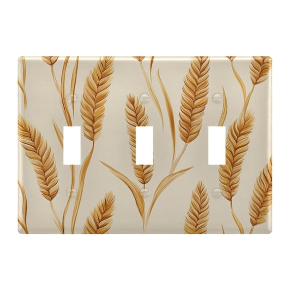 Yayeee Toggle Light Switch Wall Plate 3-Gang 6.37"x4.48" Decorative Outlet Cover, Wheat Ears Pattern