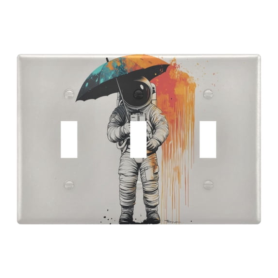 Yayeee Toggle Light Switch Wall Plate 3-Gang 6.37"x4.48" Decorative Outlet Cover, White Astronaut