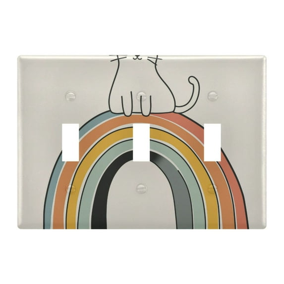 Yayeee Toggle Light Switch Wall Plate 3-Gang 6.37"x4.48" Decorative Outlet Cover, White Cat Rainbow