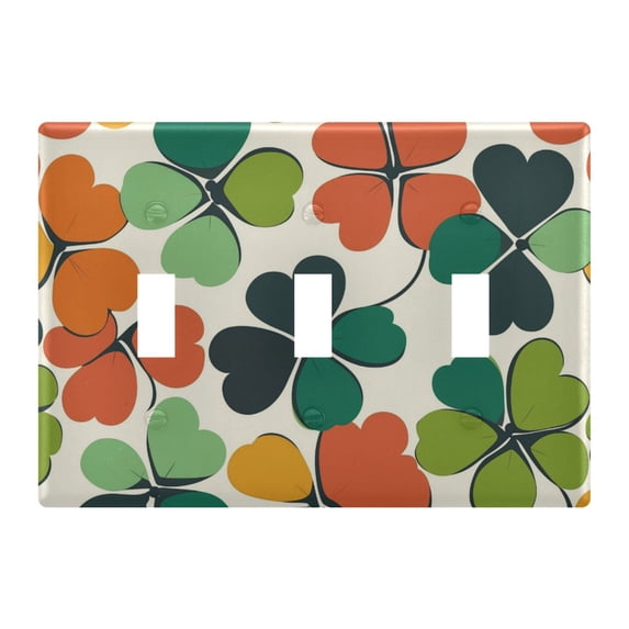 Yayeee Toggle Light Switch Wall Plate 3-Gang 6.37"x4.48" Decorative Outlet Cover, White Clover Pattern