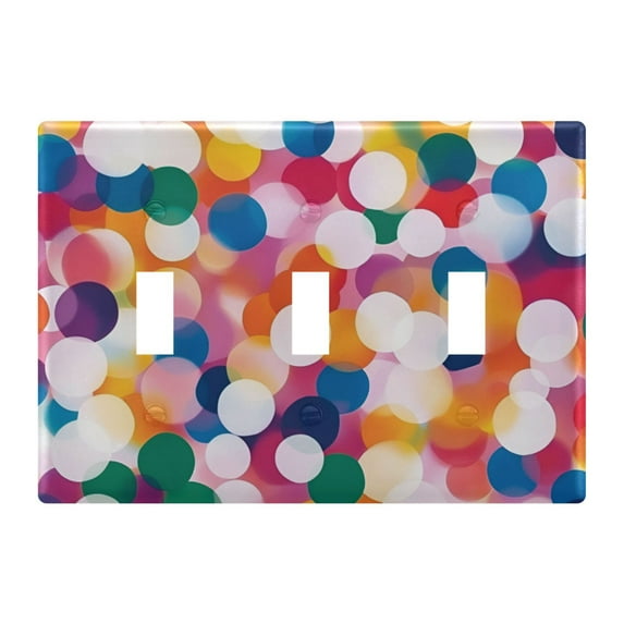 Yayeee Toggle Light Switch Wall Plate 3-Gang 6.37"x4.48" Decorative Outlet Cover, White Colorful Circles