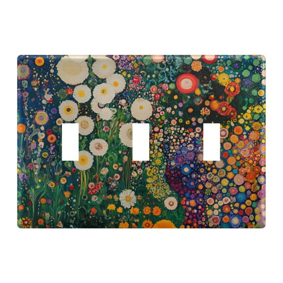 Yayeee Toggle Light Switch Wall Plate 3-Gang 6.37"x4.48" Decorative Outlet Cover, White Floral Garden